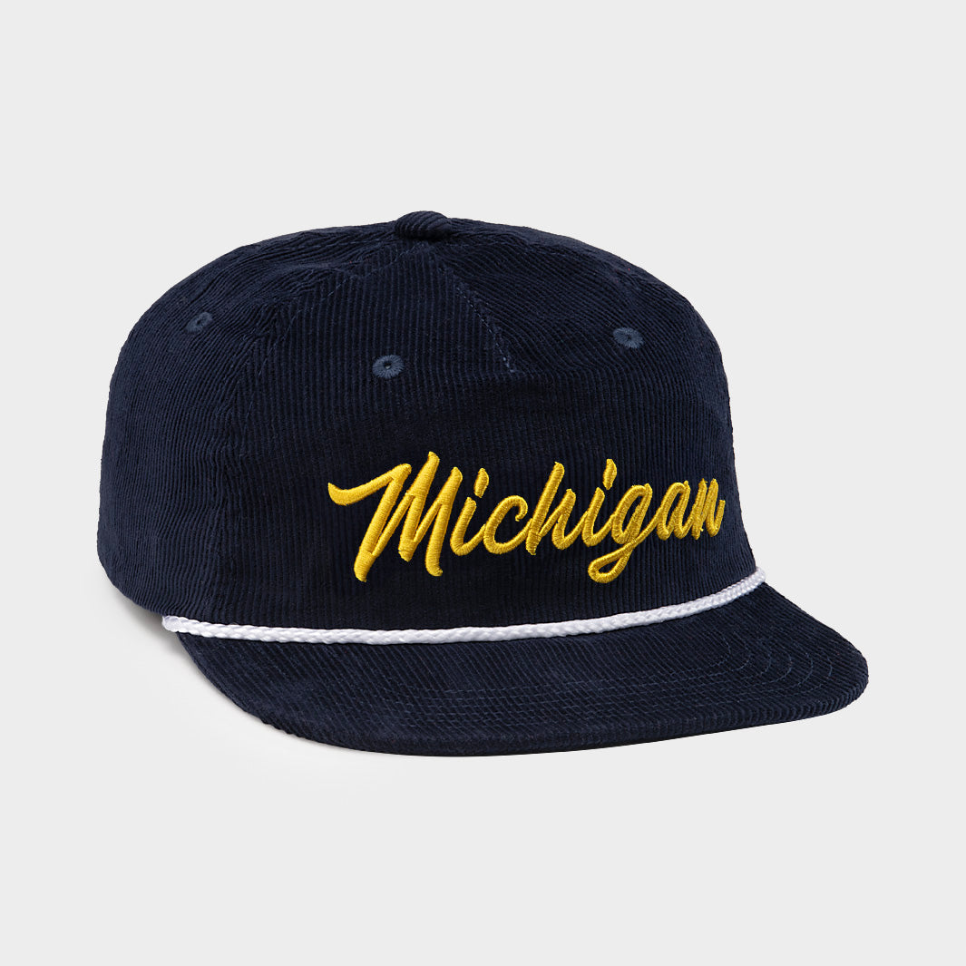 Vintage-Inspired Michigan Script Corduroy Cap - A Must-Have!