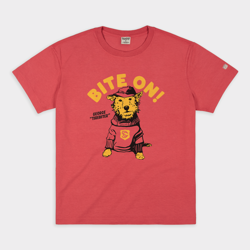 Show Your USC Spirit with the Vintage George Tirebiter Mascot Heavyweight Tee
