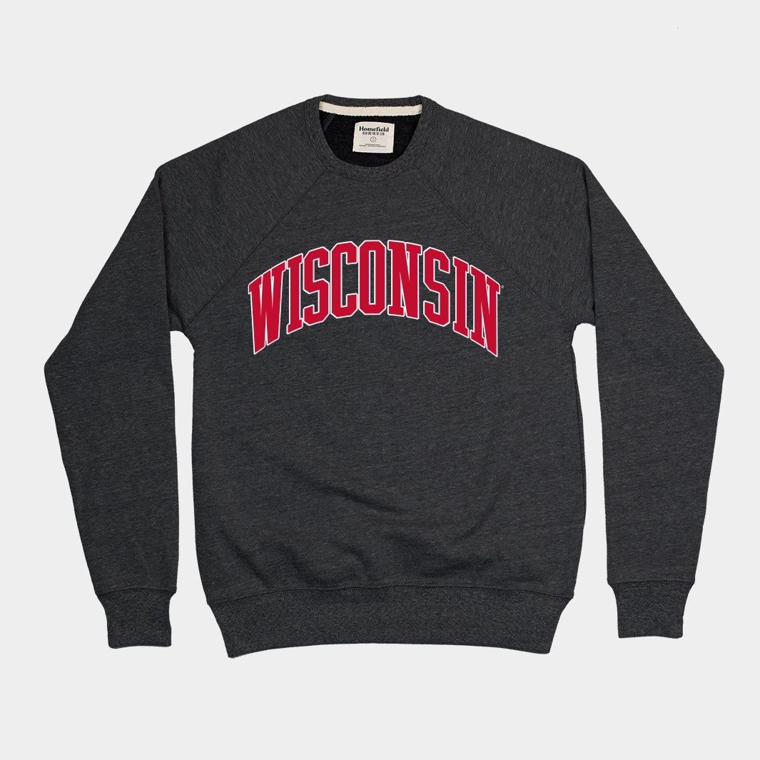 Wisconsin '90s Retro Arched Basketball Crewneck - A Blast from the Past!