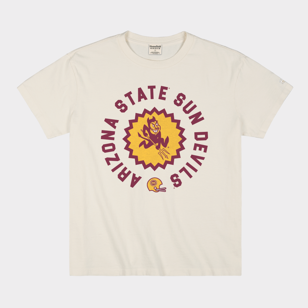 Relive Arizona State Football Glory with Vintage Sunburst Logo Tee