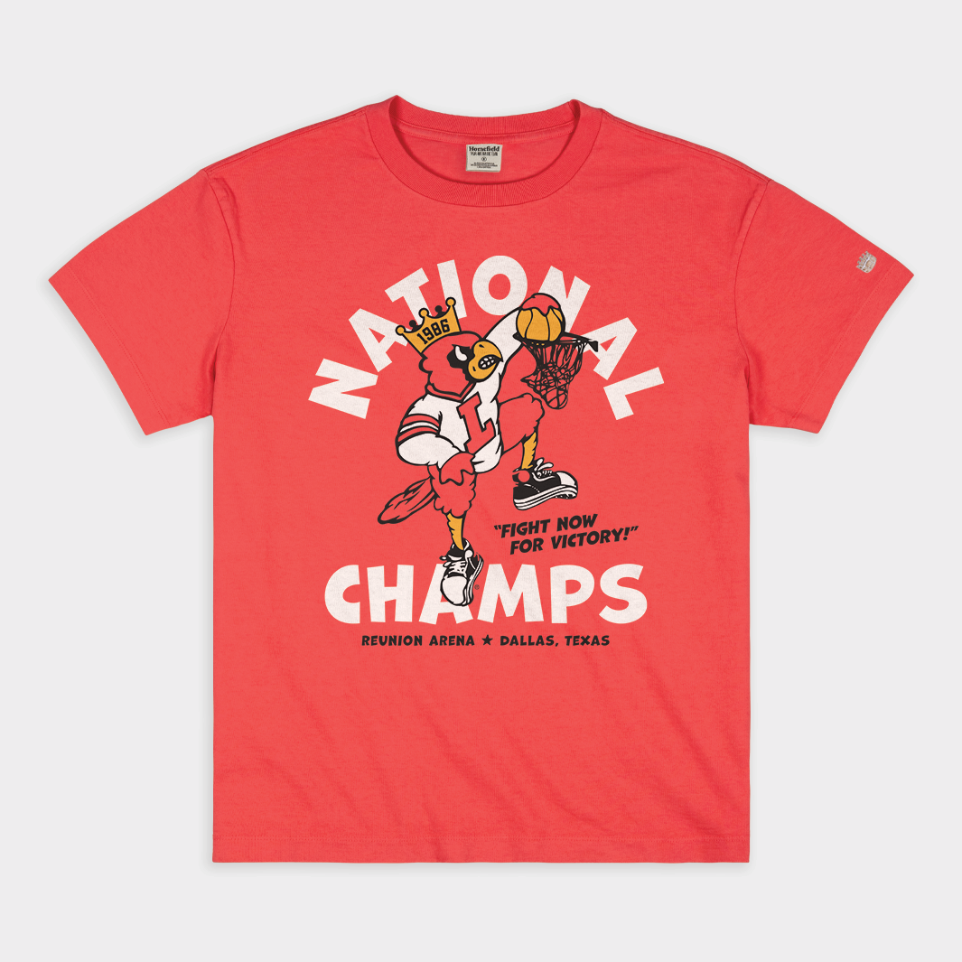 1986 Louisville Cardinals National Champs Vintage Heavyweight Tee - Celebrate the Champions!