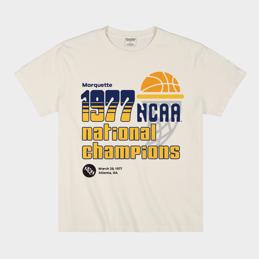 Relive the Glory: 1977 Marquette Basketball National Champs Vintage Heavyweight Tee
