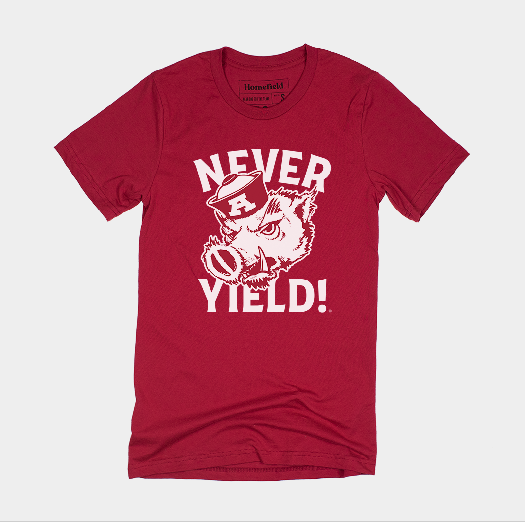 Arkansas Football Retro Never Yield Tee