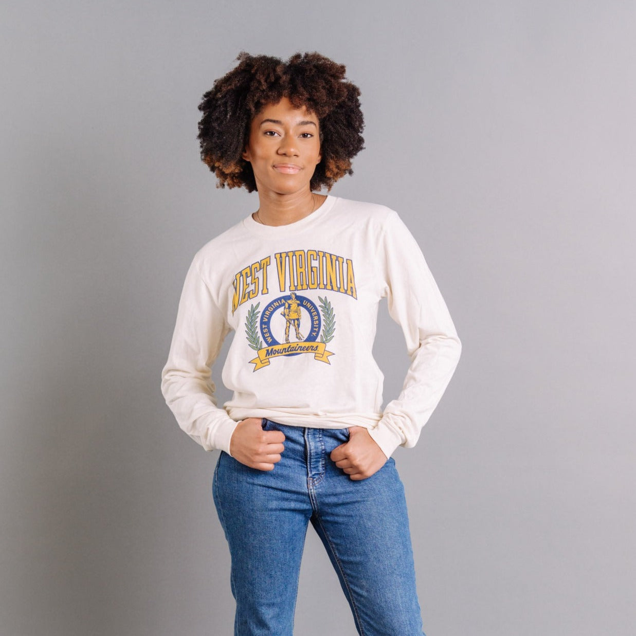 Show Your West Virginia Pride with Our Mountaineers Crest Long Sleeve