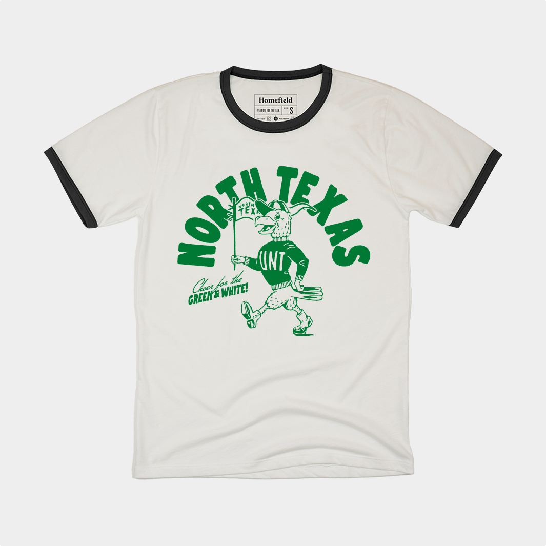 Vintage North Texas Green and White Ringer Tee with Sparky the Eagle