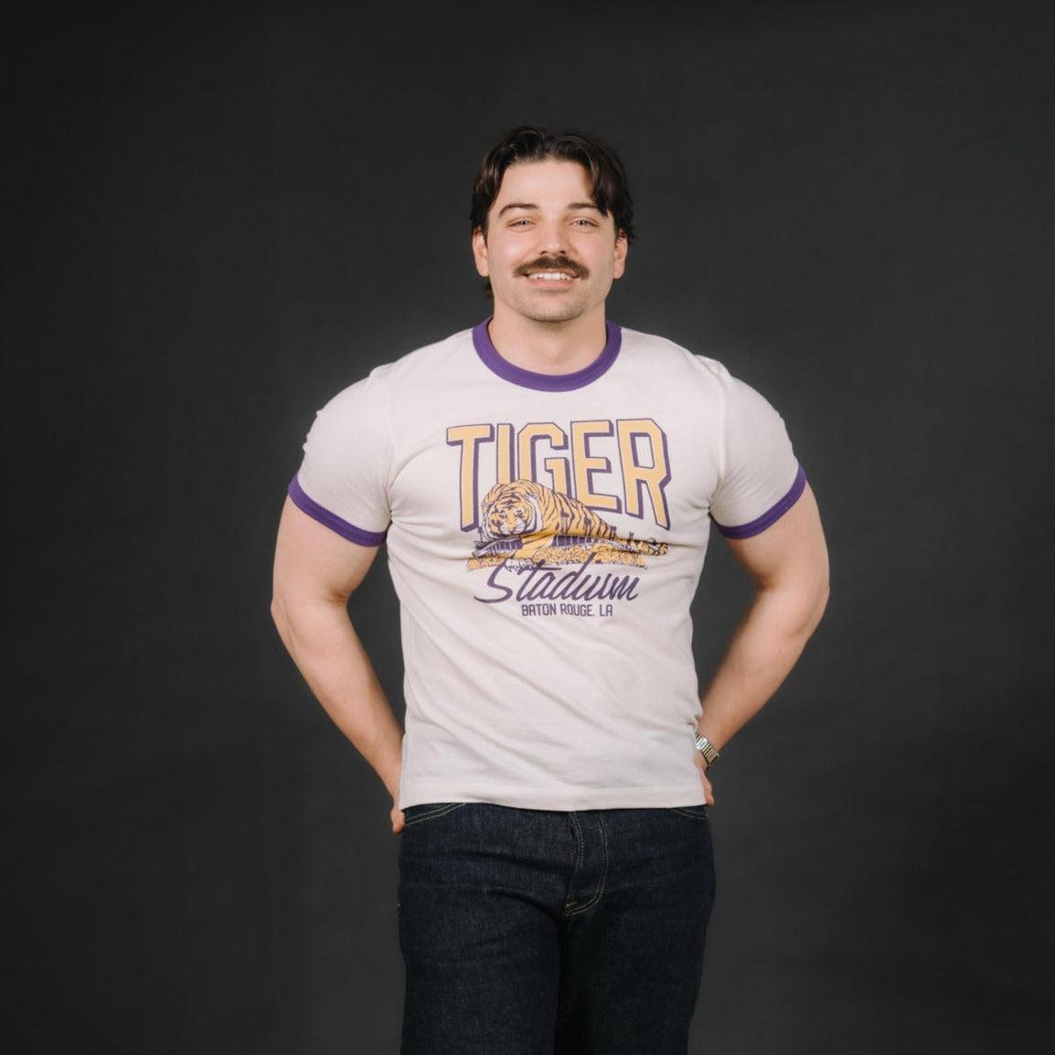 Roar with Pride: LSU Football Tiger Stadium Ringer Tee