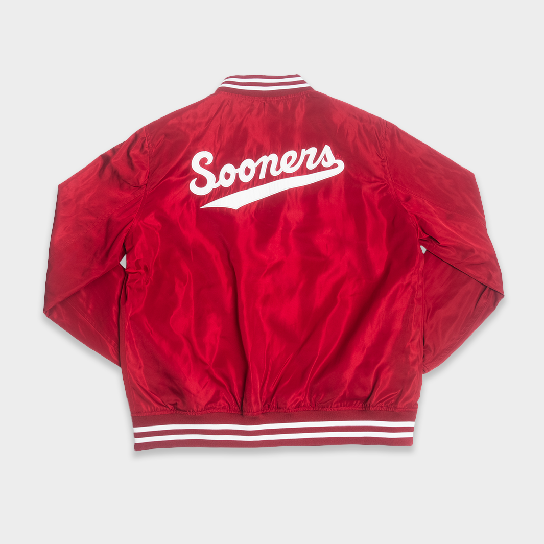 Show Your OU Pride with the Oklahoma Sooners Vintage Script Bomber Jacket