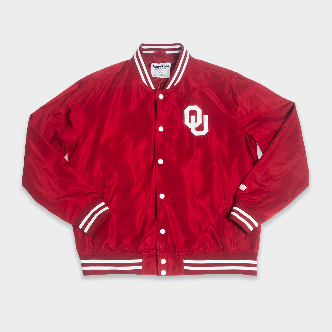 Show Your OU Pride with the Oklahoma Sooners Vintage Script Bomber Jacket