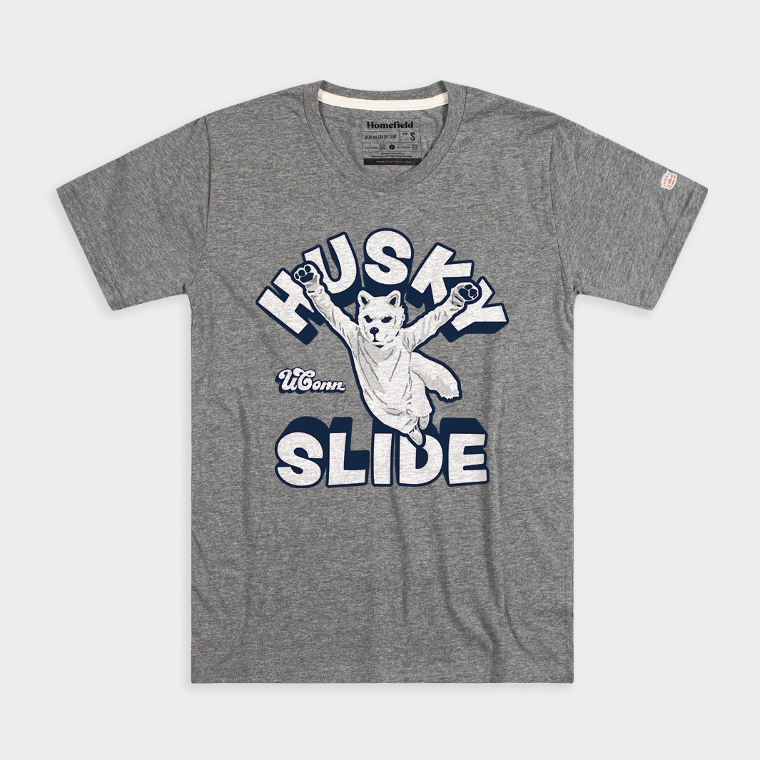 Throwback UConn Husky Slide Tee - Relive the Legendary Leap!
