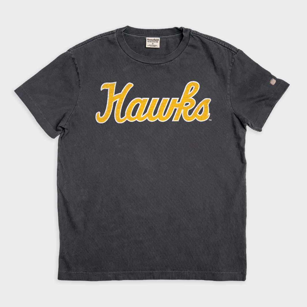 Vintage Iowa Hawkeyes Hawks Script Heavyweight Tee - A Timeless Tribute to Tradition