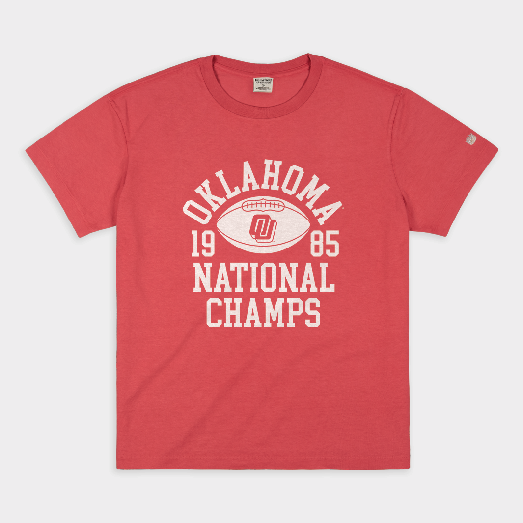 1985 Oklahoma Football National Champions Disco Logo Vintage Heavyweight Tee - Celebrate the Champions!