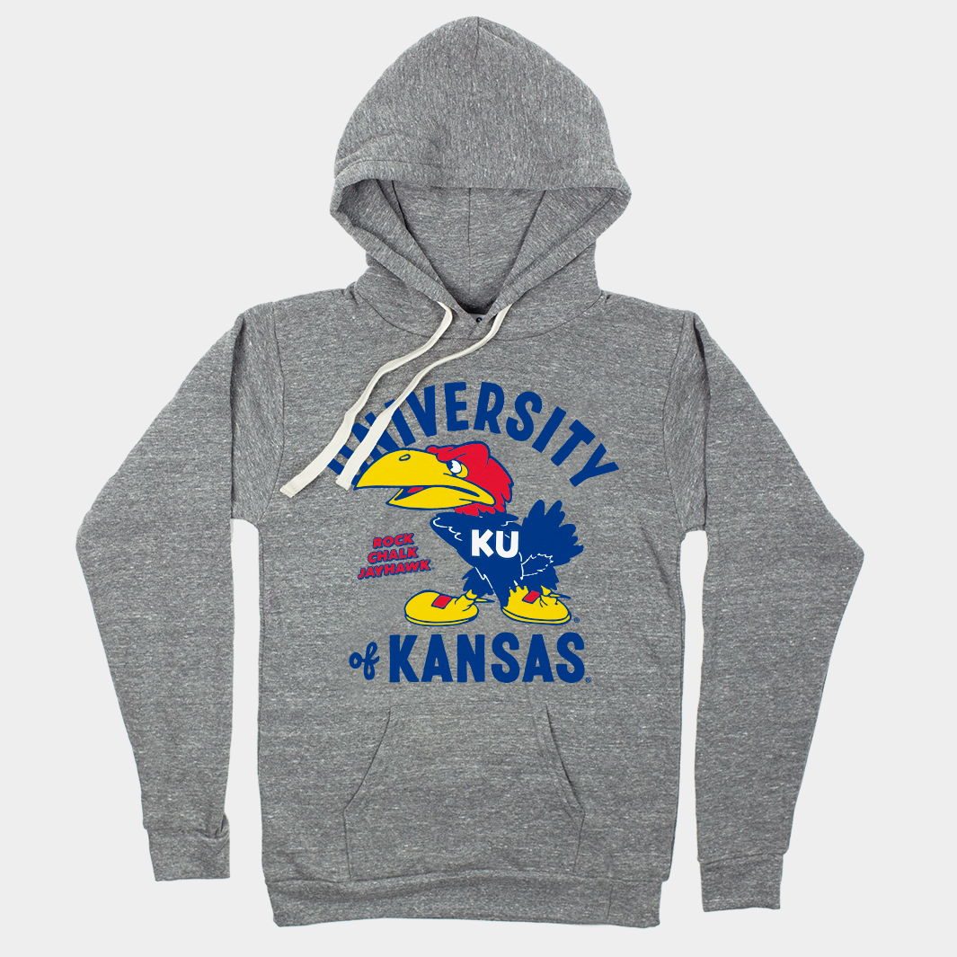 Vintage University of Kansas Hoodie - A Tribute to the Early Jayhawk Mascot