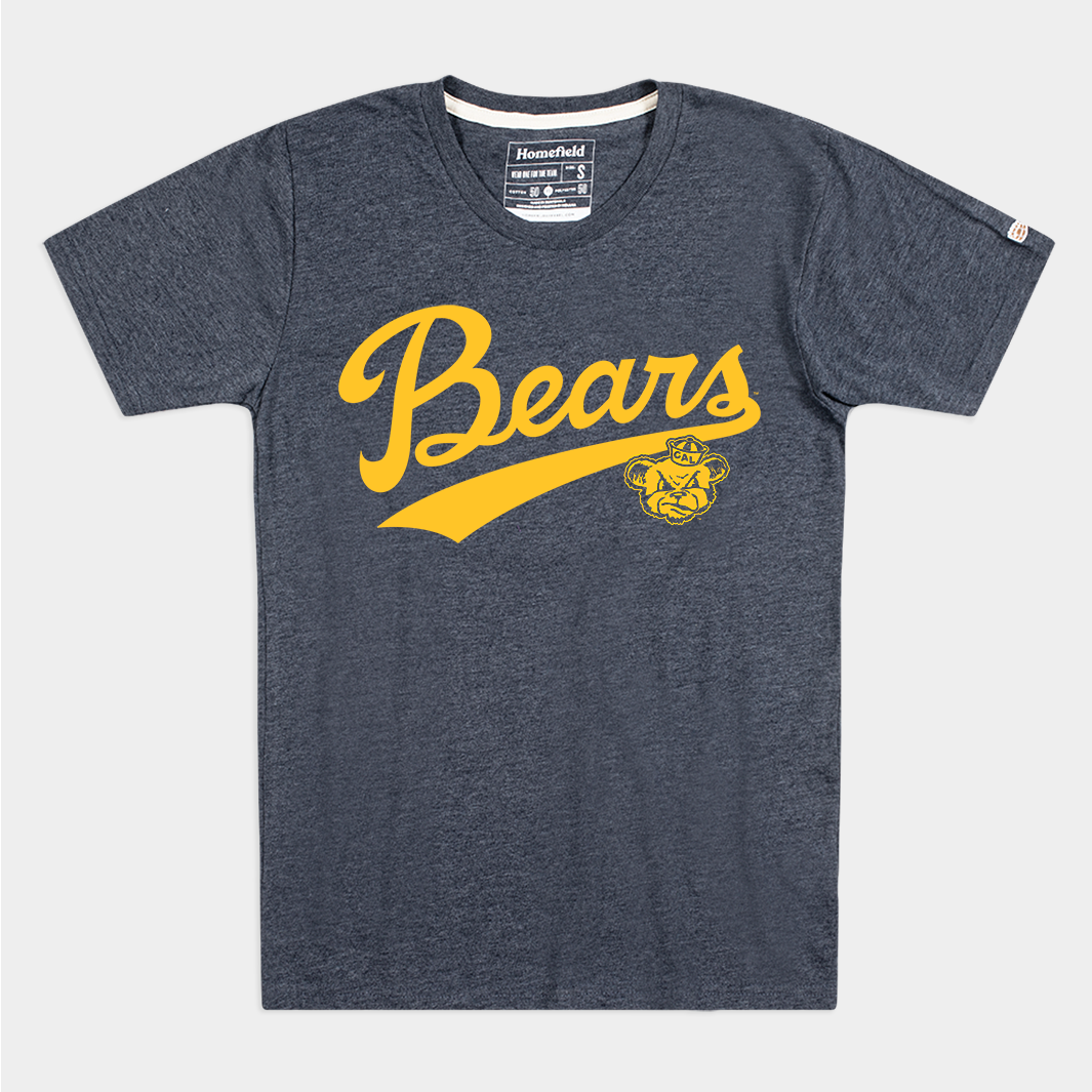 Retro Cal Bears Baseball Script Women's Tee with Favorite Oski