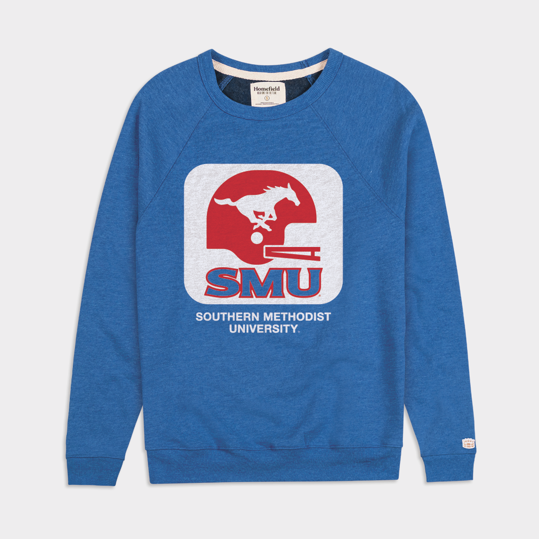 Get in the Game with Retro SMU Football Logo Crewneck