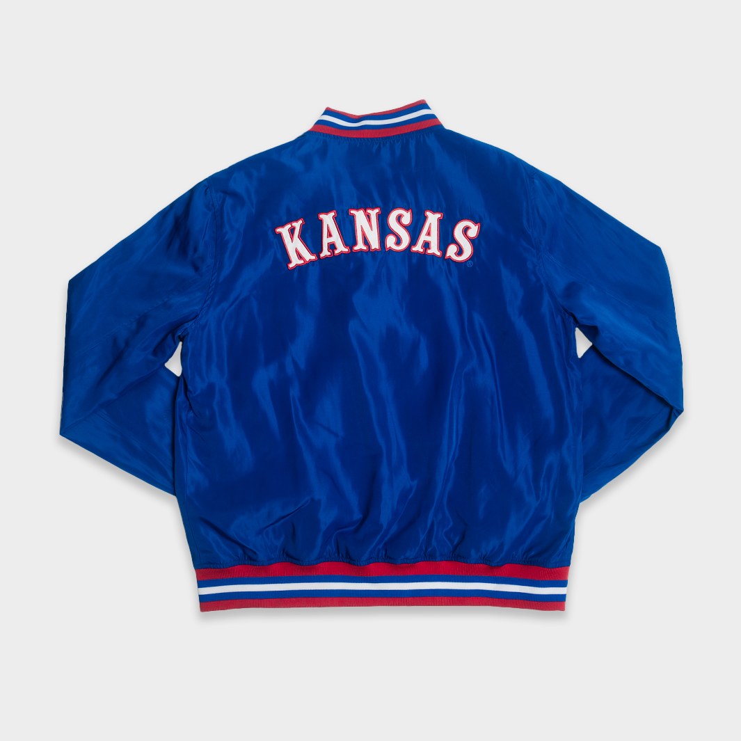 Show Your Jayhawks Pride with the Kansas Jayhawks Retro Circus Font Bomber Jacket
