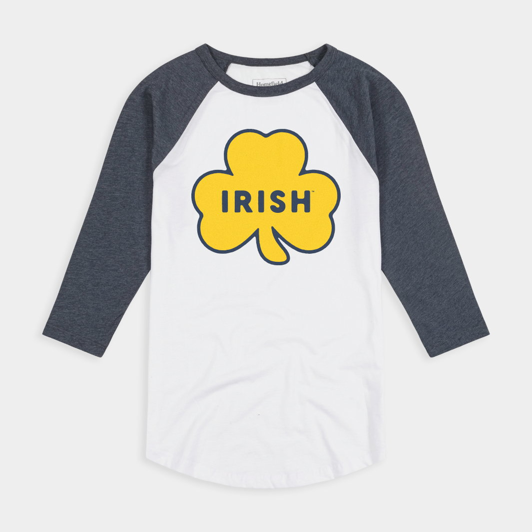 Show Your Notre Dame Pride with This Shamrock Patch Baseball Tee