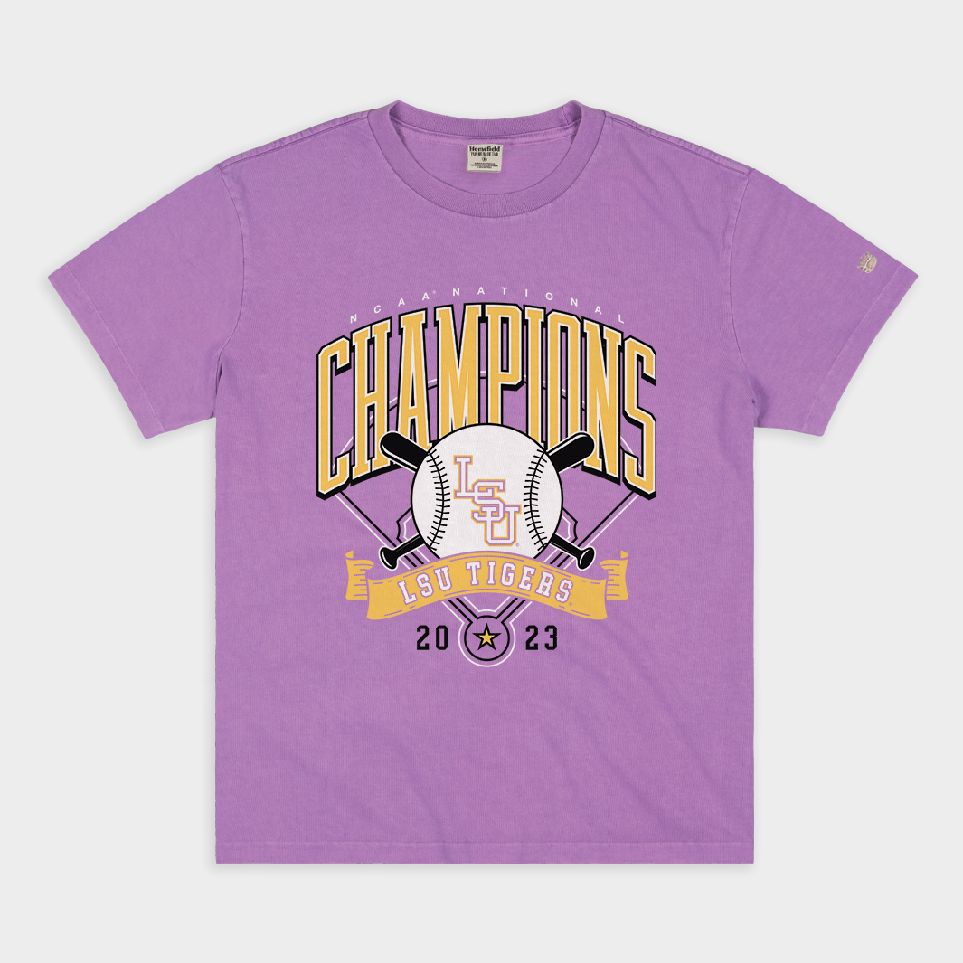 Celebrate LSU's 2023 NCAA Baseball Championship Purple Vintage Heavyweight Tee