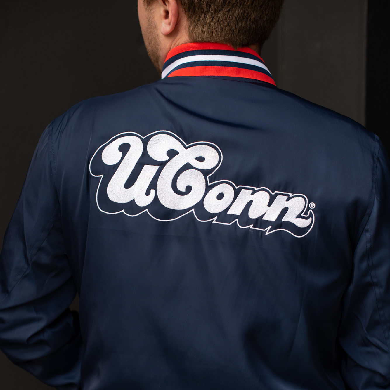 UConn Vintage-Inspired Bubble Script Bomber Jacket