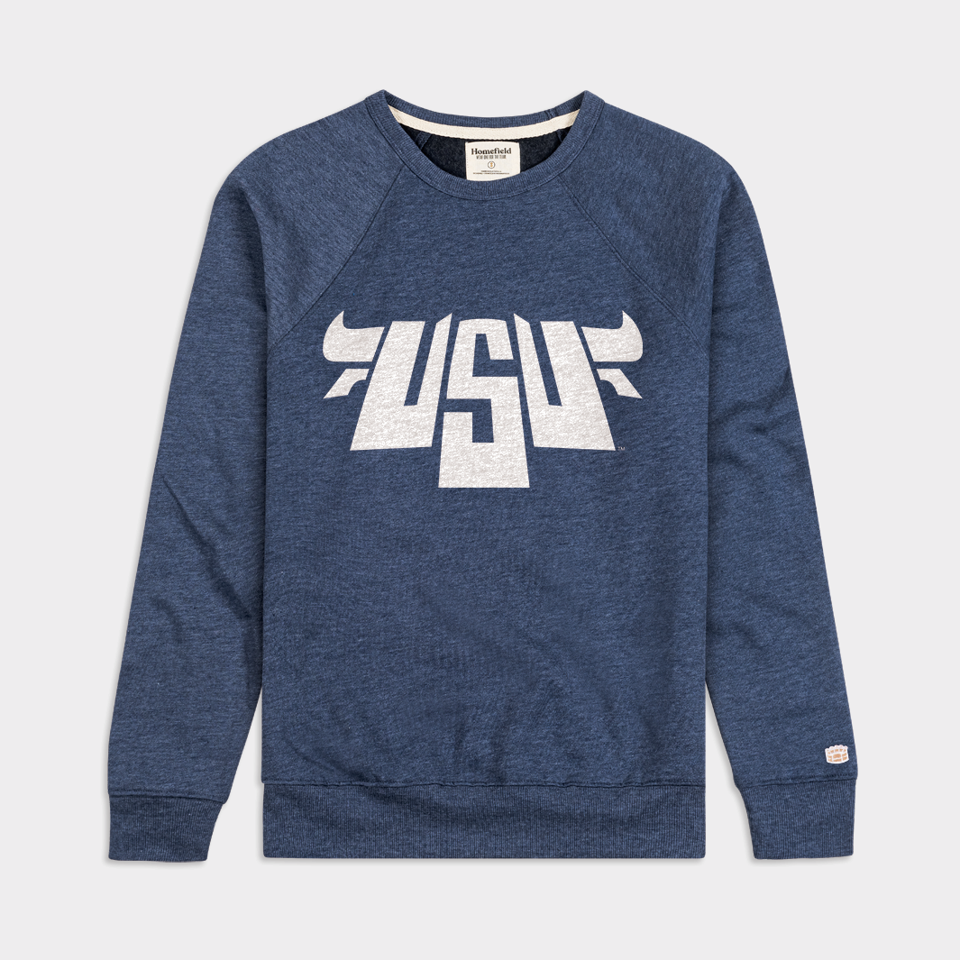 Vintage Utah State Bull Logo Navy Triblend Crewneck