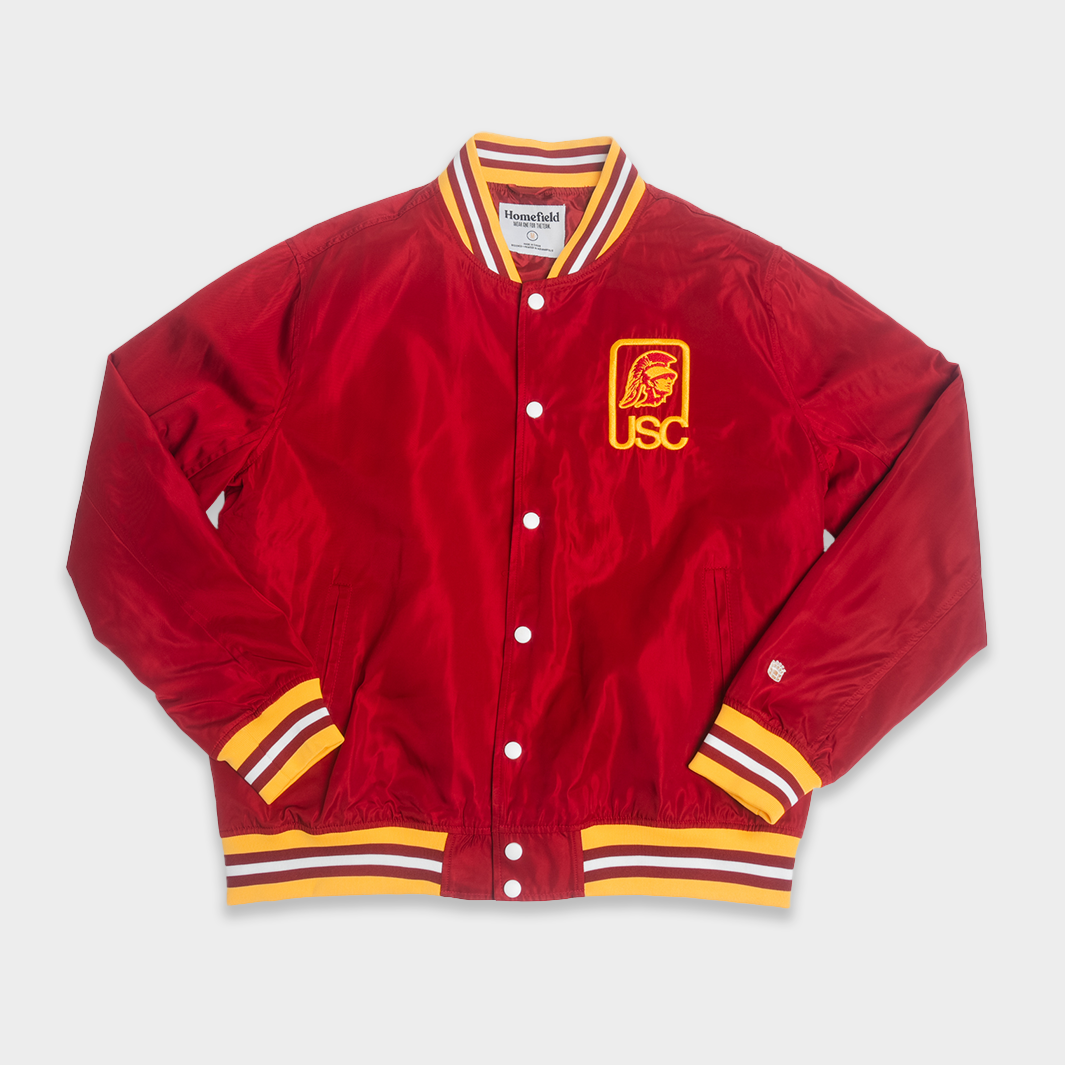 USC Vintage Trojans Script & Logo Bomber Jacket - A Must-Have for Fans!