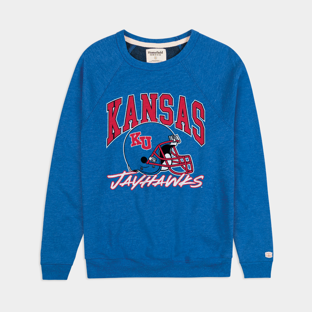 Relive the Glory: Kansas Jayhawks 1990s Football Helmet Crewneck