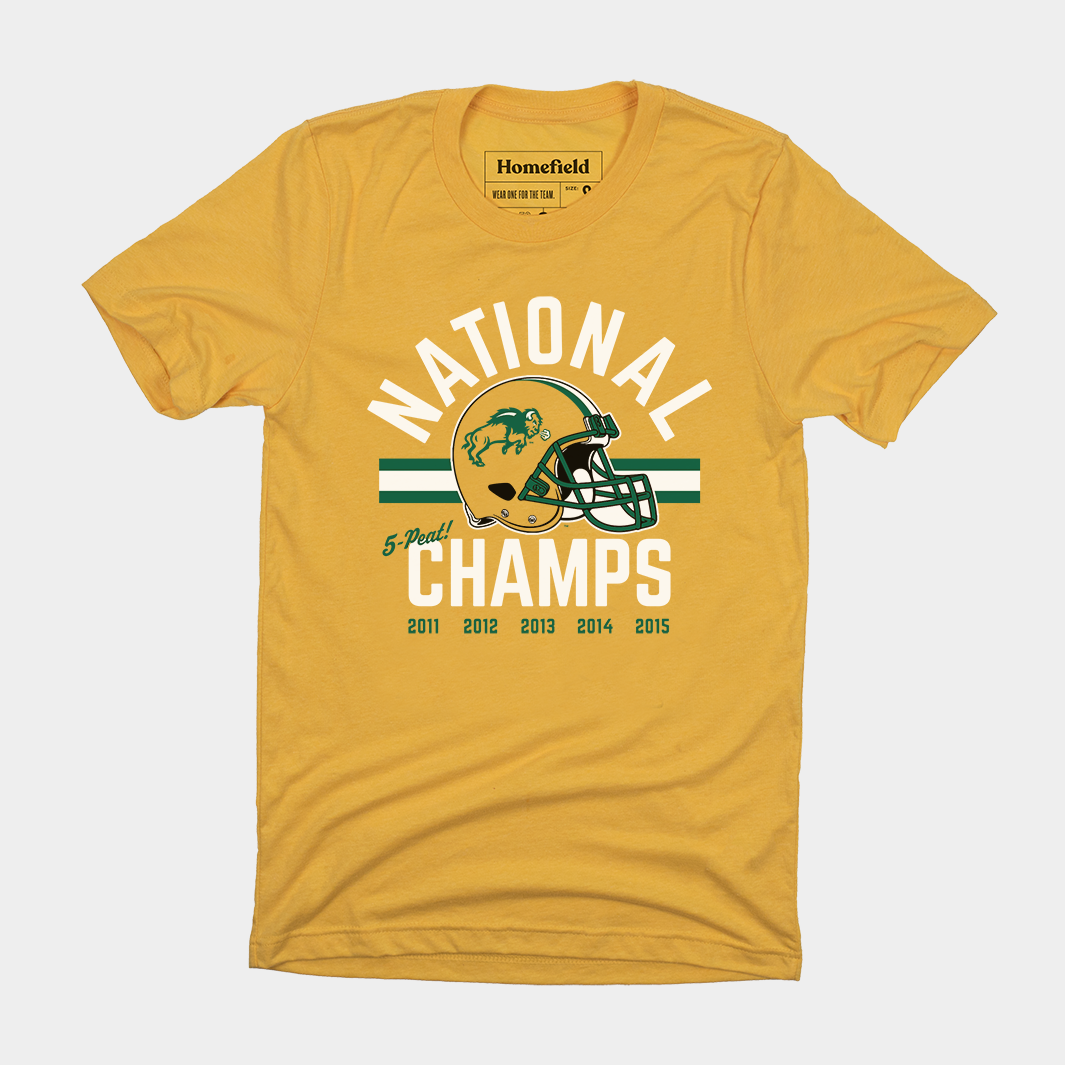 North Dakota State Bison Football 5 - Time National Champs Tee