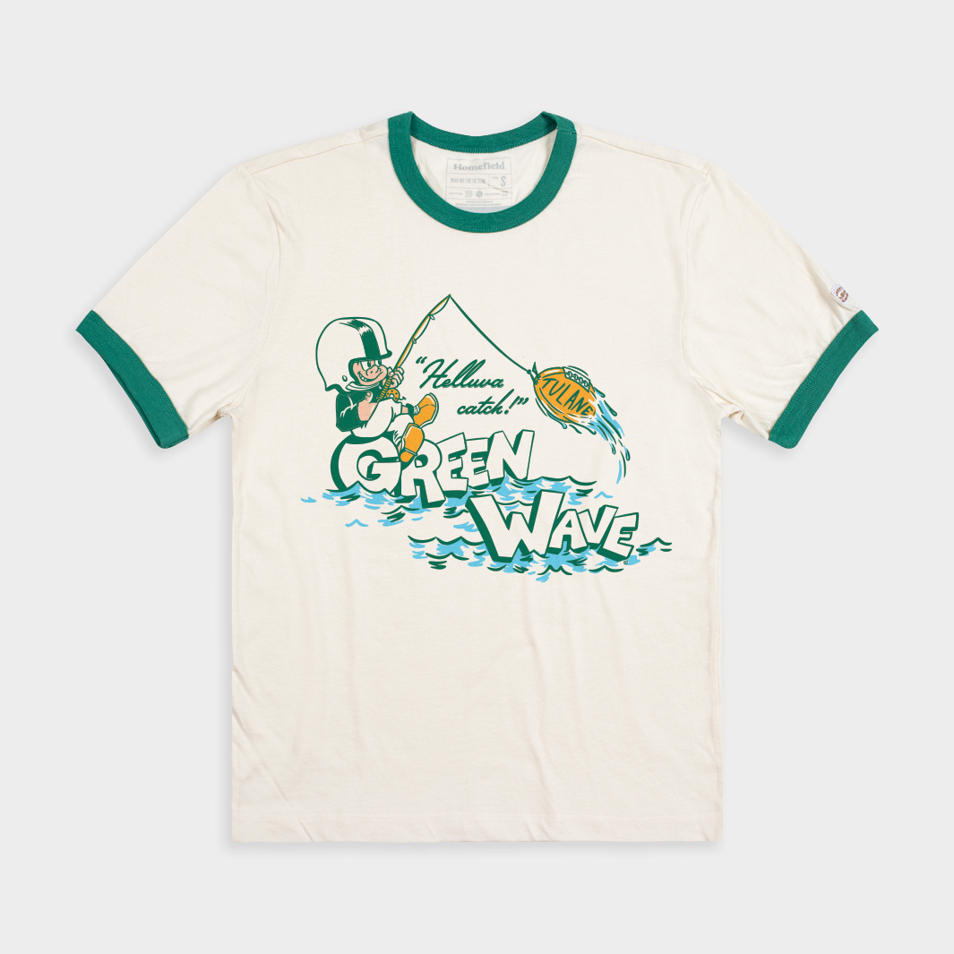 Tulane Green Wave Greenie: Helluva Catch Ringer Tee - Show Your Team Spirit!