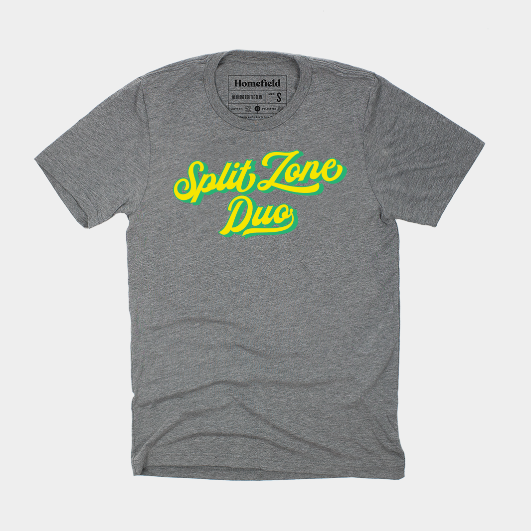 Exclusive Split Zone Duo Retro-Style Script Tee