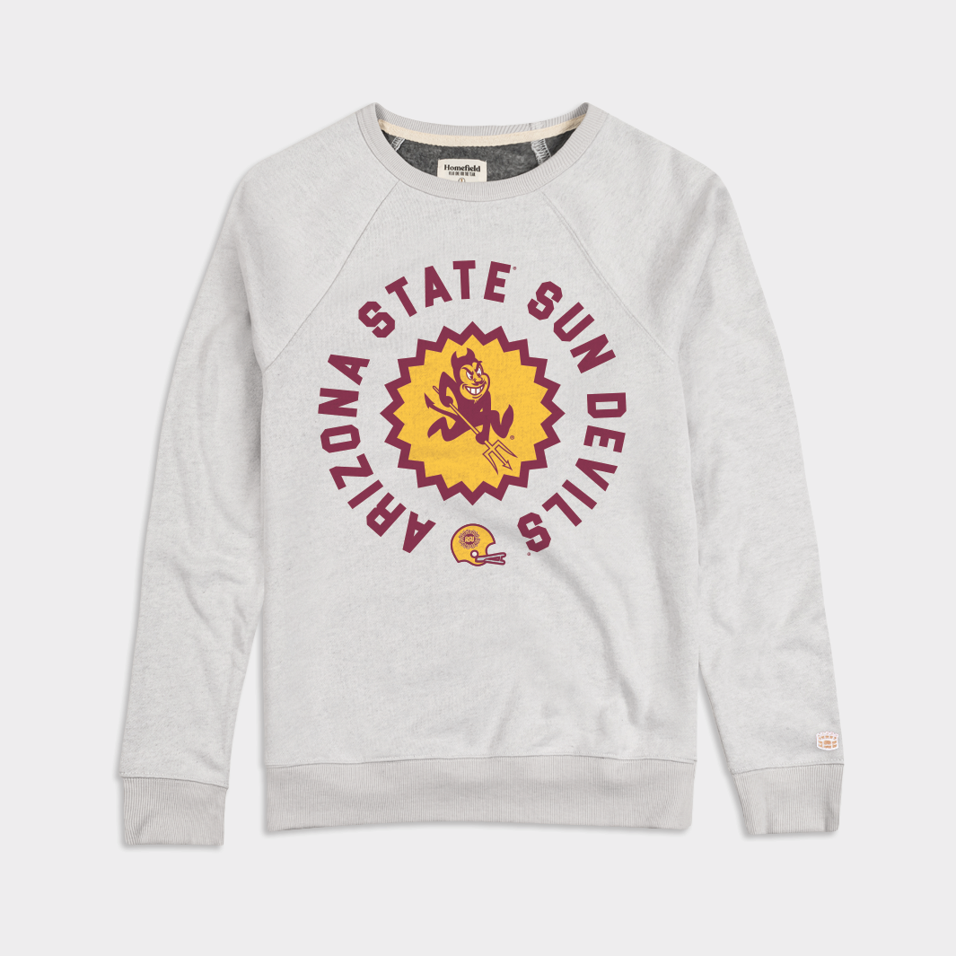 Relive Arizona State Football Glory with Sunburst Logo Retro Crewneck
