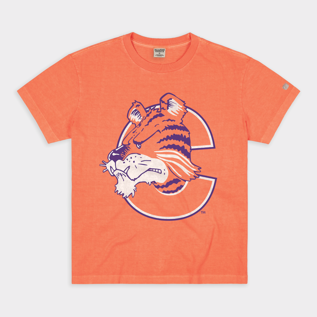 Show Your Pride with the Retro Clemson Tigers Logo Vintage Heavyweight Tee