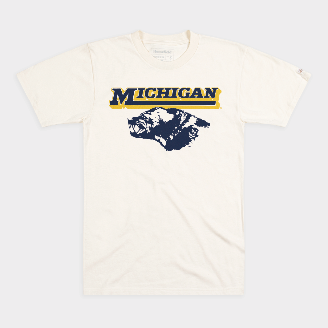 Step Back in Time with the Michigan Football 1980s Helmet Sticker Tee
