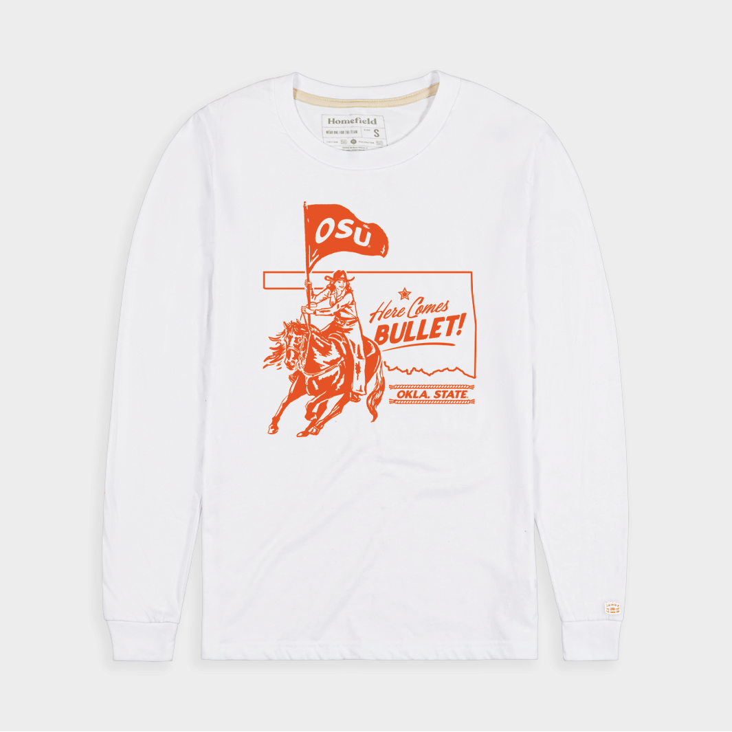 Get Ready for Oklahoma State Football! Long Sleeve with Here Comes Bullet!