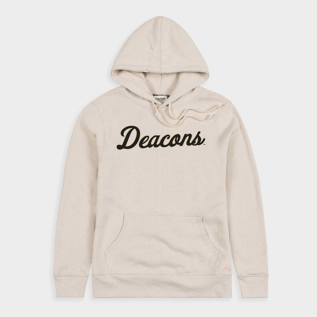Show Your Team Spirit with the Oatmeal Deacons Baseball Script Hoodie
