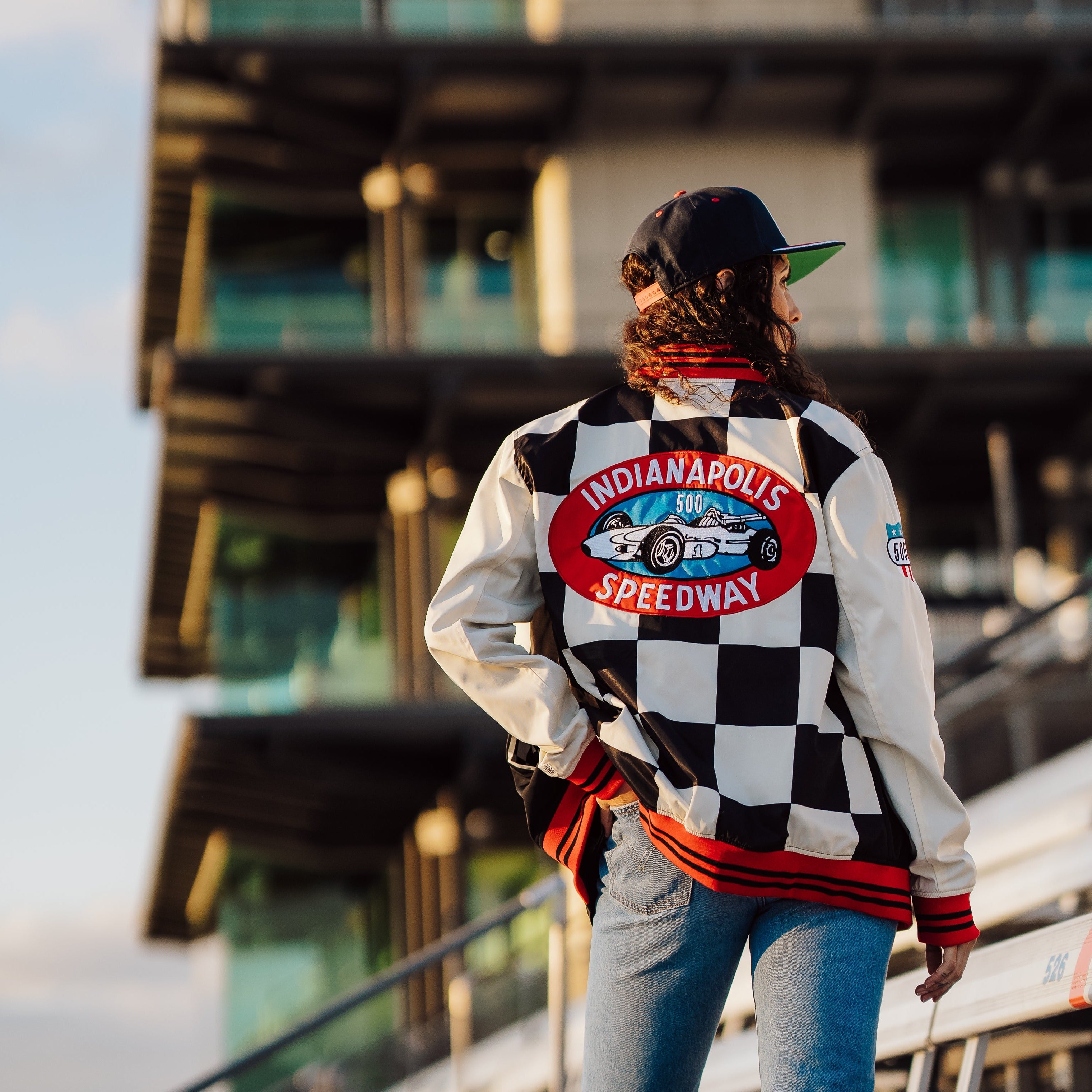 Rev up your style with the IMS Indianapolis 500 Checkered Flag Bomber Jacket