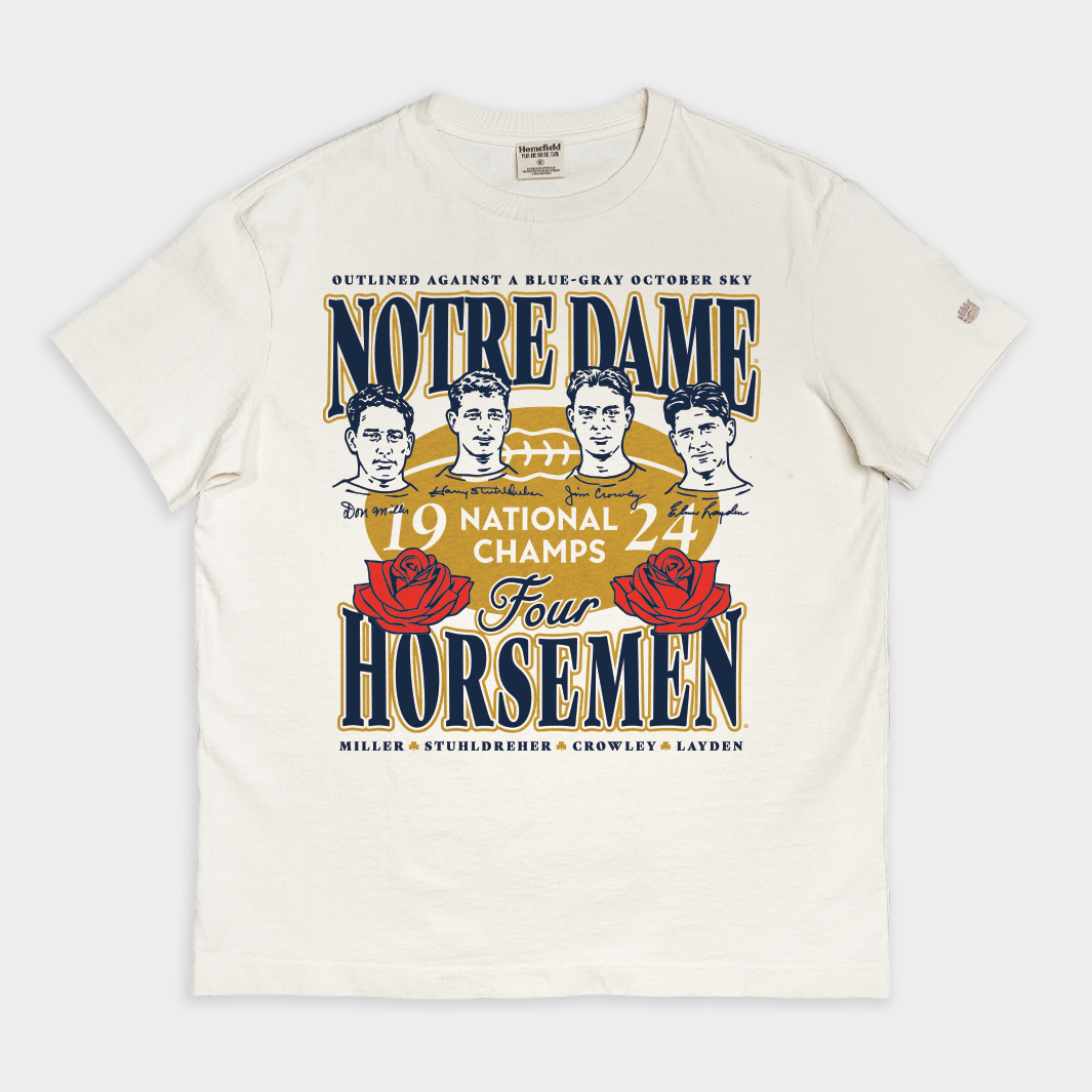 1924 Notre Dame Four Horsemen Championship Vintage Heavyweight Tribute Tee