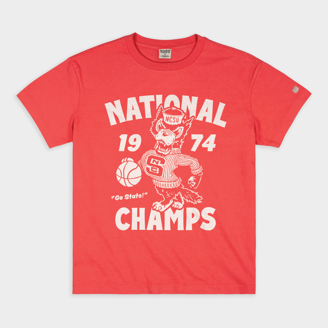 Relive the Glory: NC State 1974 National Champs Vintage Heavyweight Tee