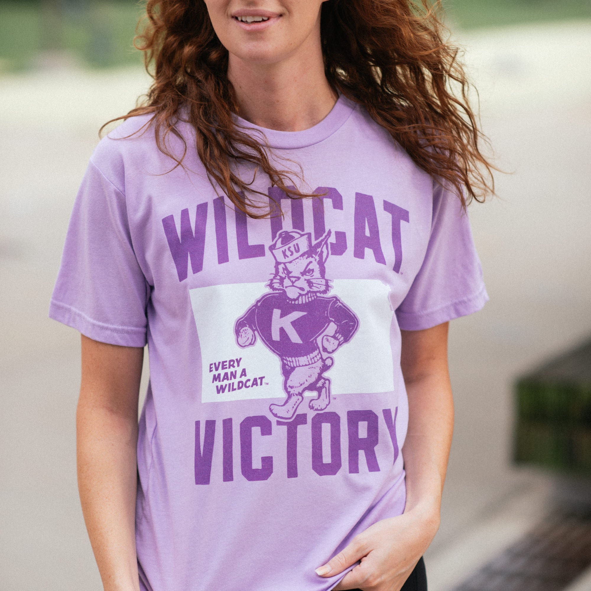 K-State Wildcat Victory Lavender Retro EMAW Tee - Celebrate Your Wildcat Pride!