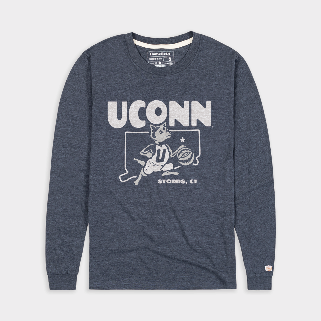 UConn Vintage Basketball Long Sleeve Shirt with Jonathan Mascot Design
