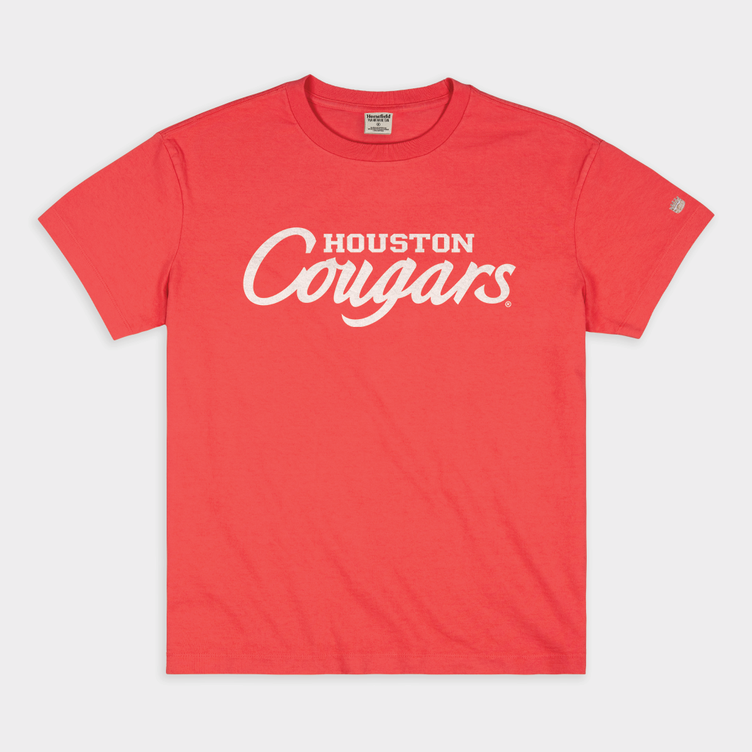 Houston Cougars Vintage Script Heavyweight Cotton Tee - Show Your Pride!