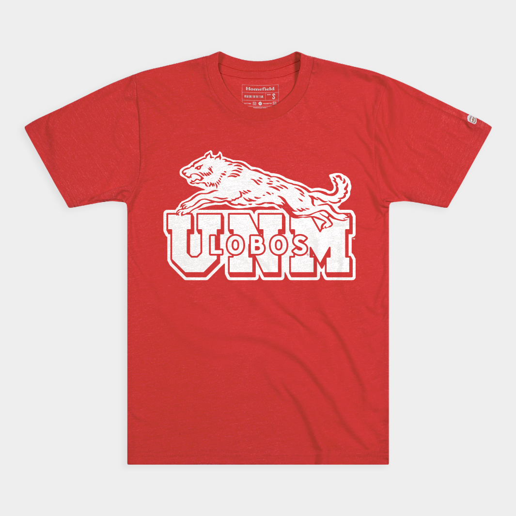 UNM Lobos Vintage Leaping Wolf Tee - A Tribute to School Mascot History