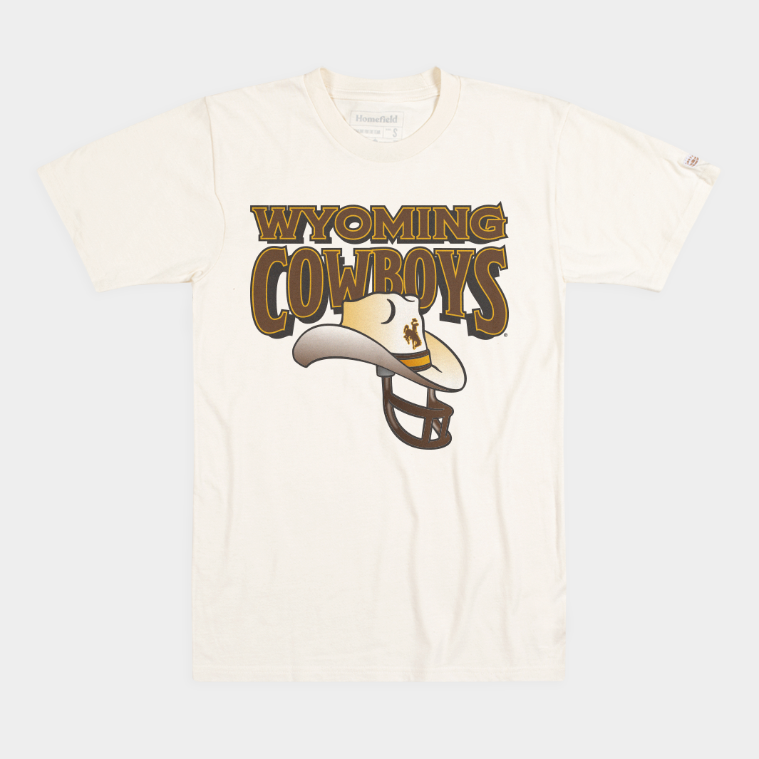 1990s Vintage Wyoming Cowboys Football Helmet Graphic Tee - Show Your Team Pride!